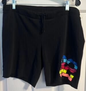No Boundaries Black Neon Graphic Fleece Sweat Shorts Cut Off Hem Size L